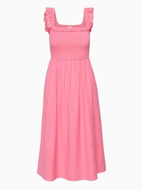 Wilfred Pink Reminisce Dress Smocked Midi Dress Ruffled  S